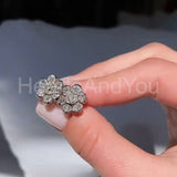 1ct Round Cut Moissanite Flower Stud Earrings For Women 14k White Gold Plated