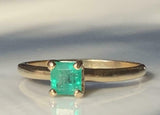 1ct Engagement Ring Princess Cut Green Emerald Solitaire 14k Yellow Gold Finish