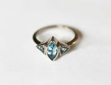 1ct Marquise Cut Blue Aquamarine Three Stone Engagement Ring 14k White Gold Over