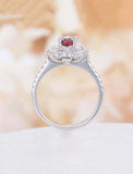 2ct Oval Cut Ruby Engagement Ring Halo Art Deco 14k White Gold Over Round Accent