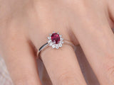 1.3ct Oval Cut Pink Ruby Halo Solitaire Engagement Ring 14k White Gold Finish