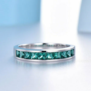 2ct Princess Cut Green Emerald Channel Set Half Eternity Band 14k WhiteGold Over