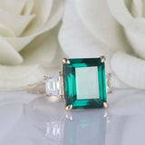 4ct Green Emerald Cut Engagement Ring Diamond Accent Trilogy 14k YellowGold Over