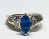 2ct Engagement Ring Marquise Cut Blue Sapphire Wide Trilogy 14k Yellow Gold Over