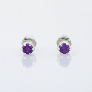 0.5ct Stud Earrings Round Cut Purple Amethyst Solitaire 14k White Gold Finish