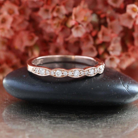 1ct Round Cut Diamond Thin Minimalist Wedding Band Ring 14k Rose Gold Finish