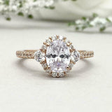 2.2ct Engagement Ring Oval Cut Diamond Accent Halo Trilogy 14k Rose Gold Finish