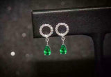 2.3ct Drop Earrings Pear Cut Green Emerald Disc Design 14k White Gold Finish