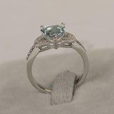 1.8ct Heart Cut Blue Aquamarine Engagement Ring Leaf Accent 14k WhiteGold Finish