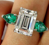 3.5Ct Emerald Cut Diamond Green Pear Accents Solitaire Ring 14K White Gold Over