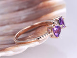 1ct Trillion Cut Purple Amethyst Bow Design Engagement Ring 14k Rose Gold Finish