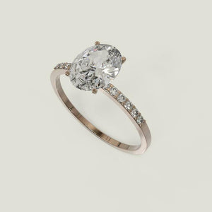 1.5ct Oval Diamond Engagement Ring Solitaire with Round Accent 14k RoseGold Over