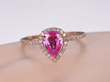 1ct Pear Cut Pink Sapphire Halo Solitaire Engagement Ring 14k Rose Gold Finish