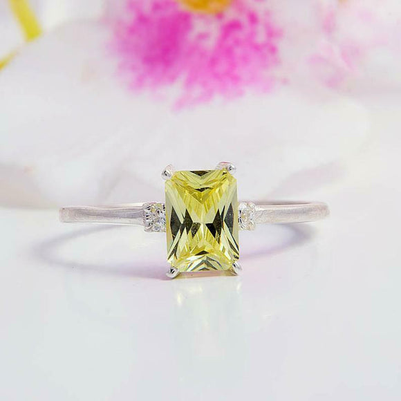 2ct Radiant Yellow Sapphire Engagement Ring Diamond Trilogy 14k White Gold Over