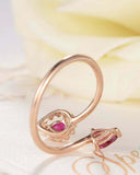 1ct Pear Cut Pink Ruby Two Stone Open Bypass Engagement Ring 14k RoseGold Finish