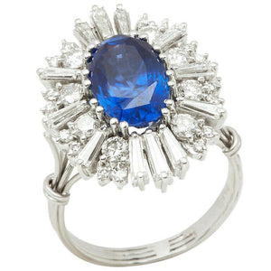 4.2ct Oval Cut Blue Sapphire Engagement Ring Halo Art Deco 14k White Gold Finish