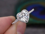 1.5ct Heart Cut Diamond Solitaire Ring 14k White Gold Finish wtih Round Accents