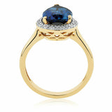 2.5ct Pear Cut Blue Sapphire Halo Women Engagement Ring 14k Yellow Gold Finish