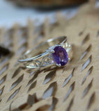 1.4ct Oval Cut Purple Amethyst Filigree Split Shank Ring 14k White Gold Finish