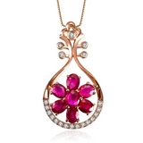 2ct Oval Cut Pink Ruby Flower Pendant 14k Rose Gold Finish NO CHAIN