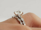 4Ct Round Cut Diamond Bridal Set Milgrain Vintage Solitaire 14K White Gold Over