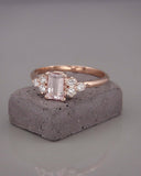 2Ct Emerald Cut Morganite Engagement Ring 14K Rose Gold Finish Diamond Accents