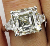 4Ct Asscher Cut Diamond Trilogy Solitaire Engagement Ring 14K White Gold Finish