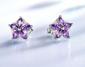 2.6ct Stud Earrings Marquise Cut Purple Amethyst Floral 14k White Gold Finish