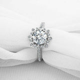 2ct Round Cut VVS1D Diamond Engagement Ring Sunflower Halo 14k White Gold Finish