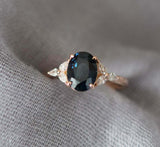 1.8ct Oval Cut London Blue Topaz Leaf Marquise Accent Ring 14k Rose Gold Finish