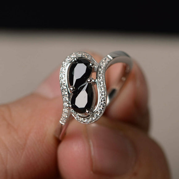 Swirl Unique Engagement Ring 2ct Pear Cut Black Diamond 14k White Gold Finish