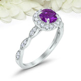 2ct Round Amethyst Engagement Ring Diamond Accent Halo Women 14k White Gold Over