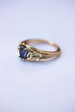 1ct Pear Cut Blue Sapphire Engagement Ring Floral Petal Leaf 14k YellowGold Over