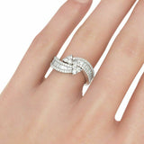 4Ct Round Baguette Cut Diamond ByPass Style Engagement Ring 14K White Gold Over