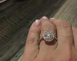 2ct Pear Cut VVS1D Diamond Accents Halo Engagement Ring 14k White Gold Finish