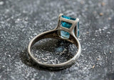 1.5ct Engagement Ring Emerald Cut Blue Aquamarine Solitaire 14k WhiteGold Finish