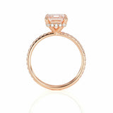 4Ct Emerald Cut Morganite Round Diamond Accent Engagement Ring 14K RoseGold Over