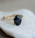 2ct Oval Cut Blue Sapphire Engagement Ring Marquise Accents 14k Yellow Gold Over