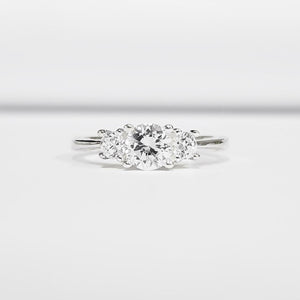 Solitaire Trilogy Engagement Ring 0.7ct Round Cut Diamond 14k White Gold Finish