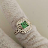 1ct Engagement Ring Asscher Cut Emerald Vintage Inspired 14k White Gold Finish