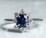 2.15ct Oval Cut Blue Sapphire Halo Floral Engagement Ring 14k White Gold Finish