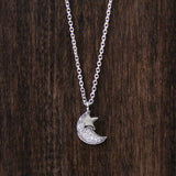 0.15ct Round Cut Diamond Moon with Star Pendant 14k White Gold Finish NO CHAIN