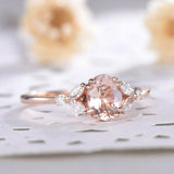 1.4ct Oval Cut Peach Morganite Engagement Ring Diamond Leaf 14k Rose Gold Finish