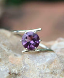 1ct Engagement Ring Round Purple Amethyst Bypass Solitaire 14k White Gold Finish