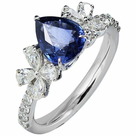 3Ct Pear Cut Blue Tanzanite Diamond Stylish Engagement Ring 14K White Gold Over