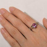 1ct Oval Cut Pink Sapphire Open Heart Shank Solitaire Ring 14k White Gold Finish