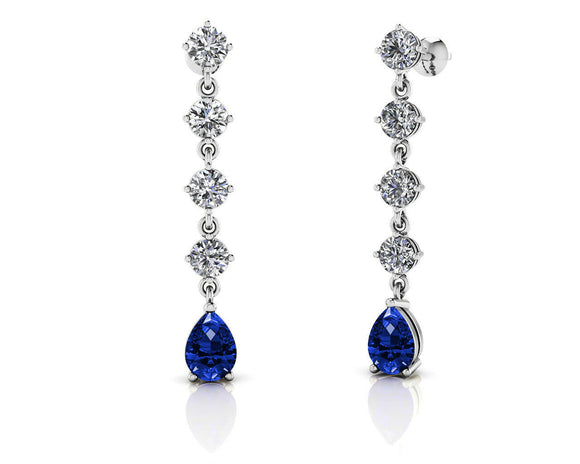 2ct Pear Cut Blue Sapphire Diamond Beau Drop Earring Women 14k White Gold Finish