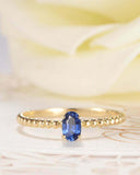 1ct Oval Blue Sapphire Bezel Set Beaded Ball Solitaire Ring 14k Yellow Gold Over