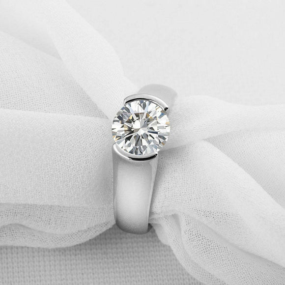 1ct Round Cut Diamond Engagement Ring Tension Set Solitaire 14k WhiteGold Finish