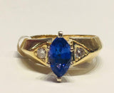 2ct Engagement Ring Marquise Cut Blue Sapphire Wide Trilogy 14k Yellow Gold Over